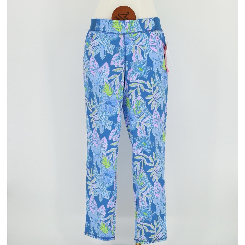 Lilly Pulitzer Run Around Pant Medium UPF 50+ Macaw Blue Tall Me About It NWT